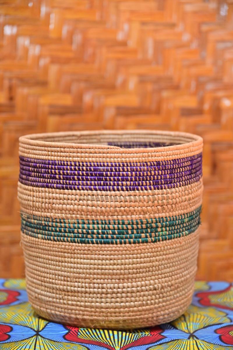 Striped Cylindrical Woven Basket