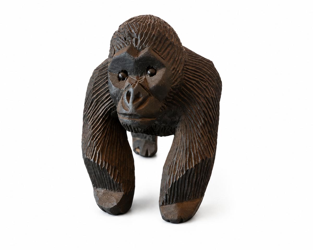 Hand-Carved Wooden Gorilla
